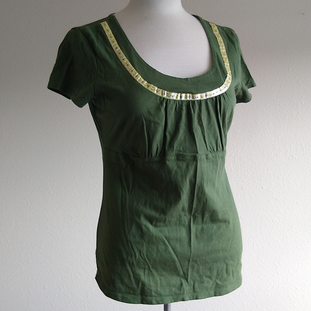 70s style ribbon accent empire tee women's m euc